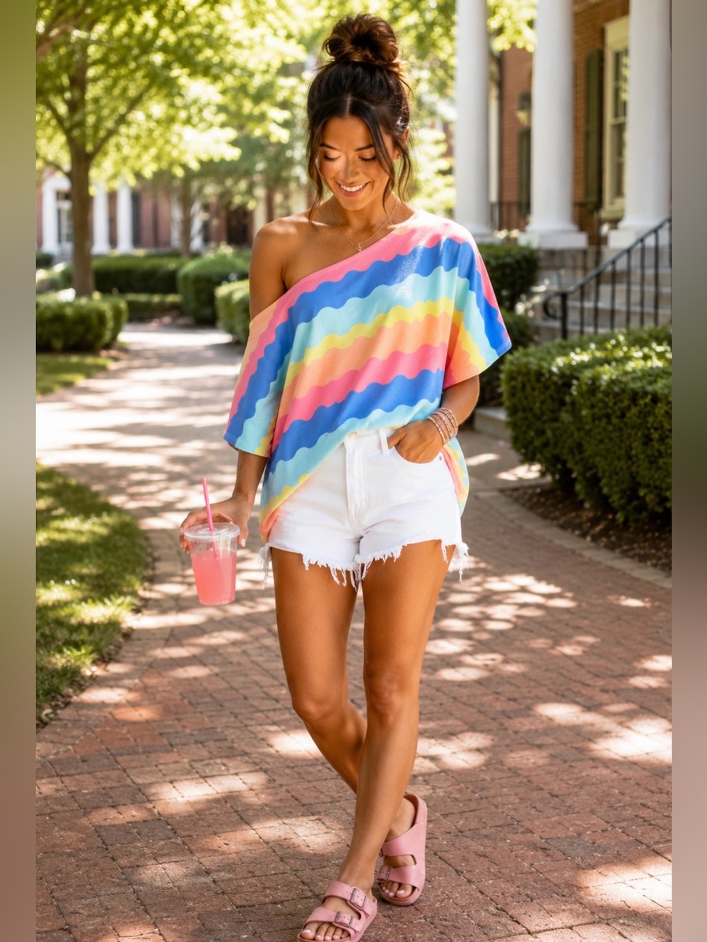 NWT BiBi Multicolor Wavy Stripe One-Shoulder Top